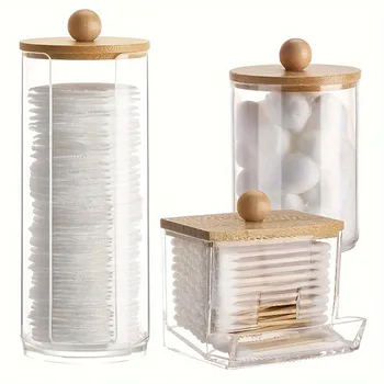 Wattestäbchenhalter-Set, Badezimmerspender, Aufbewahrungsbox für Wattebälle, Wattestäbchen (3 Stück)