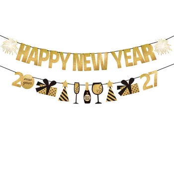 2027 Neujahrs-Party-Dekor-Set Goldene „Frohes Neues Jahr“-Banner, Kronen und 2027-Zahlen-Ballons