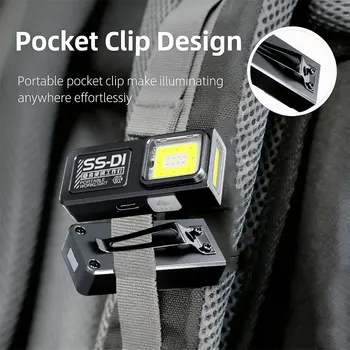 Tragbare Mini COB LED Taschenlampe Wiederaufladbar Leistungsstarkes Arbeitslicht mit Clip Magnet Wasserdicht