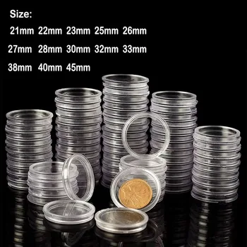 21-45mm Transparente Kunststoff-Münzkapseln Sammelbox für Münzaufbewahrungskapseln Münzhalter