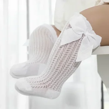 0-36M Baby Mädchen Socken Kleinkind Großen Bogen Baumwolle Sommer Mesh Infant Knie Socken Neugeborenen Lange