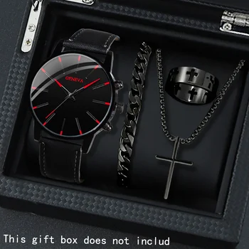 Lässige Herrenuhren, Herrenuhren-Set, Quarzuhr, PU-Lederarmband, das idealste Geschenk für Männer (4 Stück)