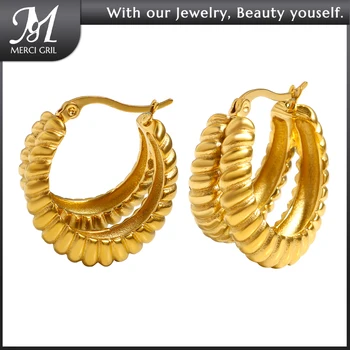 Creolen für Damen, trendiger goldener Edelstahl-Ohrring, Schmuck