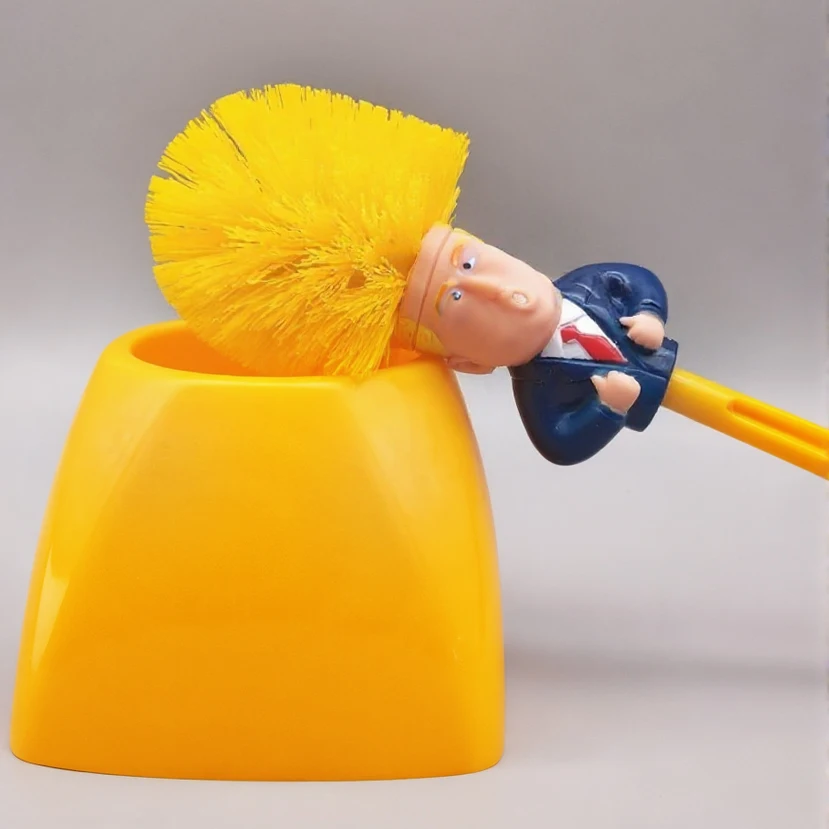 Lustige gelbe Haar-Cartoon-Toilettenbürste mit Halter | – Bild 4