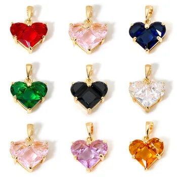 Kupfer Valentinstag Charms Gold Farbe Herz mehrfarbige Zirkonia Anhänger für DIY Schmuck herstellung 20mm x