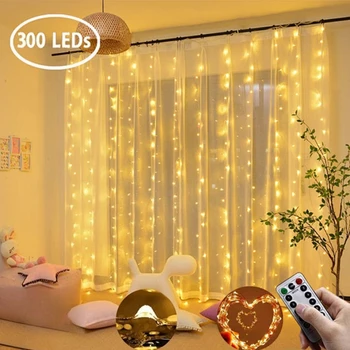 LED-Lichtvorhang USB-betrieben mit Fernbedienung, Weihnachtsdekoration für Zuhause, Hochzeit, Geburtstag