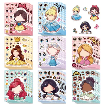8 Blatt süße Prinzessin Puzzle Aufkleber machen ein Gesicht DIY Anime Montieren Puzzle Aufkleber Geburtstag