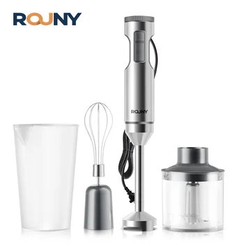 ROUNY 4-in-1-Handmixer, 1000 W, leistungsstarker Stabmixer aus Edelstahl, 700 ml Rührbecher, 500 ml Prozessor