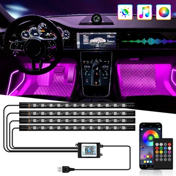 Neon 36 48 72 LED Auto-Innenraum Ambiente Fußraumbeleuchtung Kabellose Fernbedienung Musik-App-Steuerung Auto
