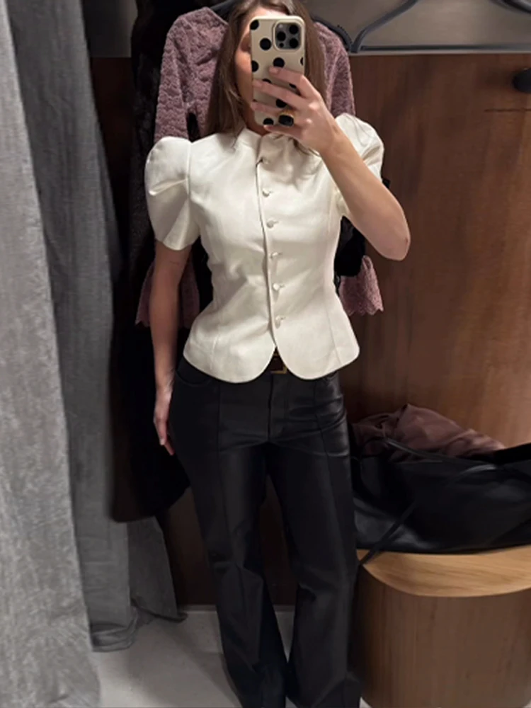 Elegante Damen-Bluse mit Rundhalsausschnitt, Kurzen Ärmeln – Bild 3