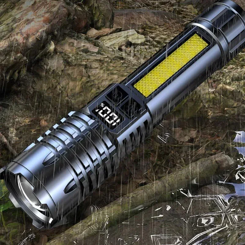 LED-Taschenlampe mit Display, Zoom und Seitenlicht, aufladbar – Bild 4
