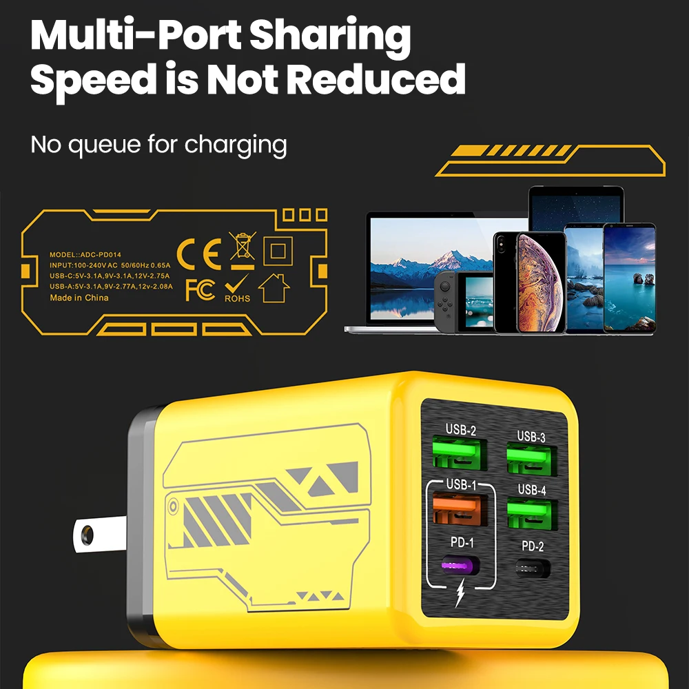 USB-Ladegerät 240 W mit 6 Ports (4× USB-A, 2× USB-C) – Bild 4