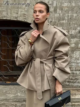 Solide Laepl Lace Up Trenchcoat Frauen Mode Volle Hülse Taille Cinching Kurzen Windschutz 2025, Neue Herbst