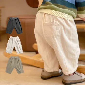 Solide Junge Kinder Mode Hosen Kleinkind Kleidung Sommer Frühling Baby Tasche Knöchel Länge Lose Mädchen