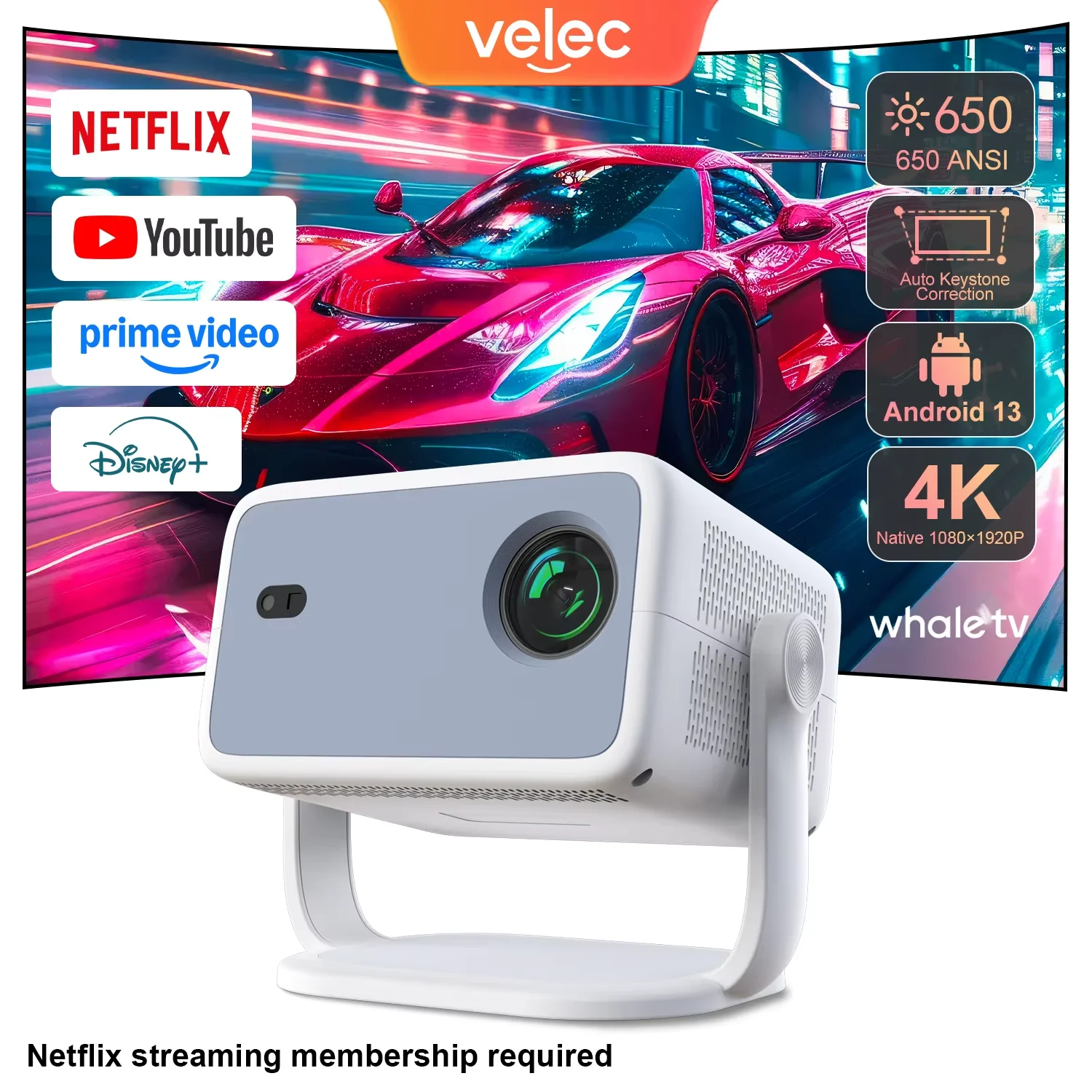 Velec Beam Projektor TP350 Native 1080P 4K Full HD BT