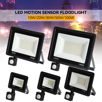 LED PIR Motion Sensor Flutlicht Outdoor Wand Licht Weißes Licht 100W 50W 30W 20W 10W IP66 Wasserdichte LED