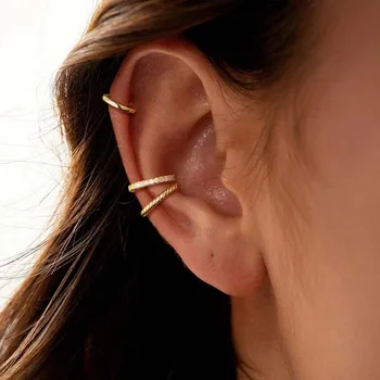 Mode Gold Farbe Kristall Clip Ohrringe für Frauen Mädchen Minimalistischen Metall C-förmigen (3 Stück)