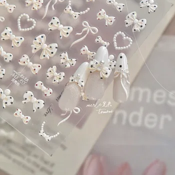 Shell Light Nagelaufkleber, kleine frische weiße Schleifenband-Nagelcharms, selbstklebende