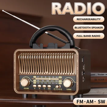 Retro-Wireless-Radio, tragbar, AM/FM/SW mit wiederaufladbarem USB-Akku. Mit Antenne, AUX