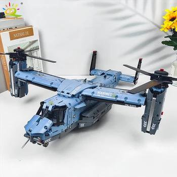 HUIQIBAO MOC 1389PCS V-22 Tiltrotor Flugzeug Hubschrauber Baustein Kinder Militär Flugzeug modell Ziegel