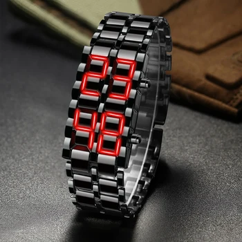 Mode Herren Digitale Lava Armbanduhr Männer Schwarz Voll Metall Rot Blau Led-anzeige Uhren Geschenke