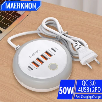 USB-C Wandladegerät 50 W PD mit mehreren Anschlüssen, EU/US/UK
