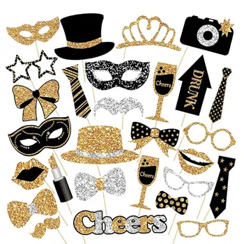 Schwarz-Goldene Party-Fotorequisiten für Geburtstage, Hochzeiten, Abschlussfeiern, Neujahrspartys (30 Stück)