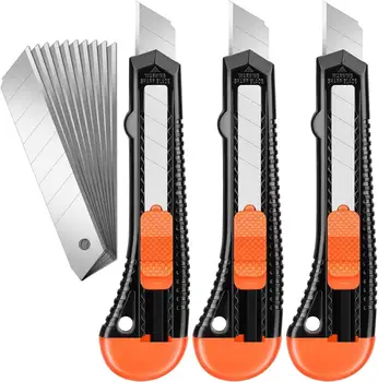3er-Pack Allzweckmesser-Boxschneider, einziehbar, kompaktes Boxmesser für Kartons, Kartons und Boxen, mit 10