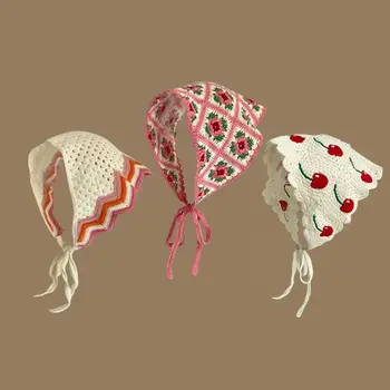 Retro gestricktes Dreieck-Stirnband, gehäkelt, französischer Pastoralstil, Mädchen-Blumen-Kopftuch