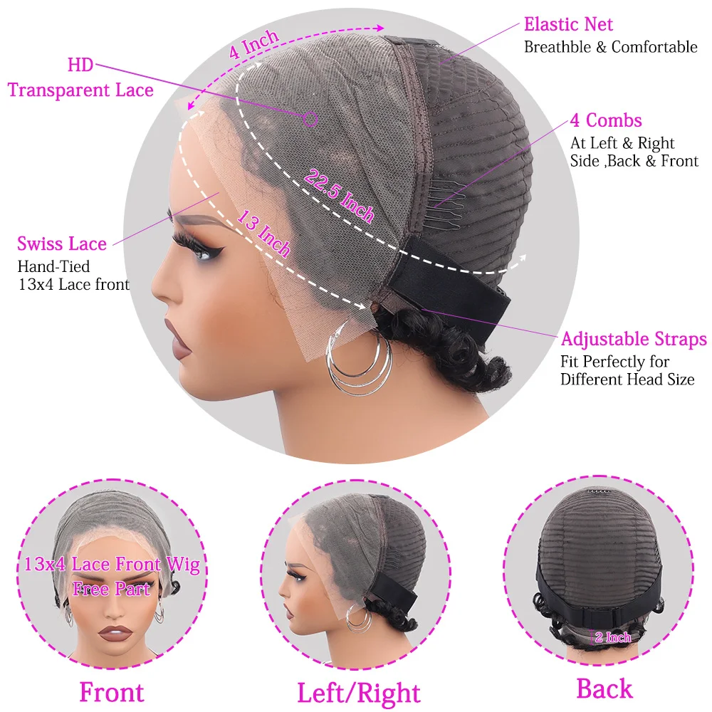 Lockige 13x4 HD Lace Front Echthaarperücke, Pixie Cut – Bild 6