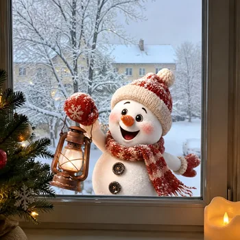 Weihnachtliche Schneemann-Fensterfolien, statische Aufkleber mit Laterne, Weihnachts-Glastür-Aufkleber