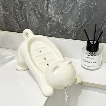 Niedlicher Katzen-Seifenhalter, Glatter Kunststoff-Toilettenseifenbehälter, Badezimmer-Zubehör