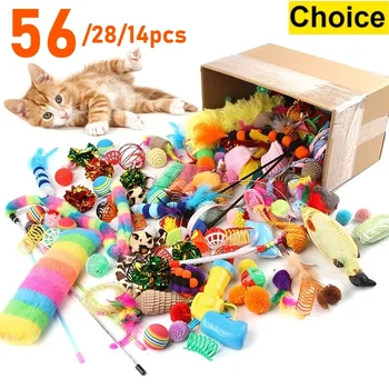 Katzenspielzeug, gemischte Packung. Eine Kombination aus verschiedenen Plastikspielzeugen (56 Stück)