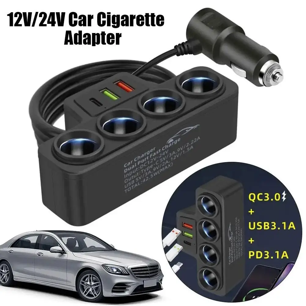 Zigarettenanzünder-Verteiler 120 W mit 2× USB, PD und QC 3.0