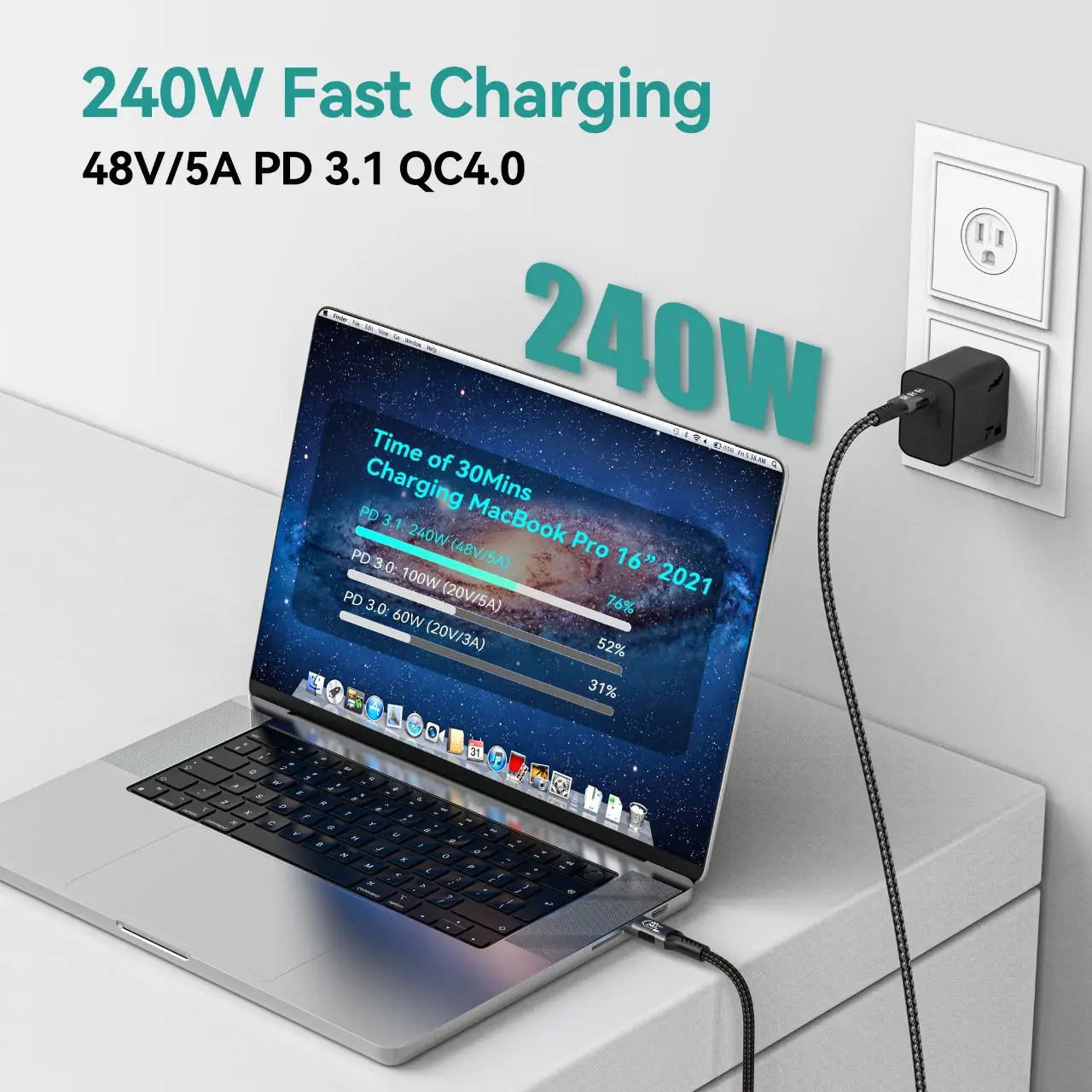 USB 5 Kabel 80 Gbit/s 240 W 8 K 60 Hz für Thunderbolt 5 Typ C – Bild 3