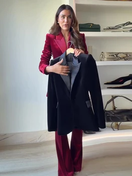 Elegante Feste Top Lange Hosen Sets Frauen Revers Neck Einreiher Mantel Hohe Taille Hosen Anzug Weiblichen
