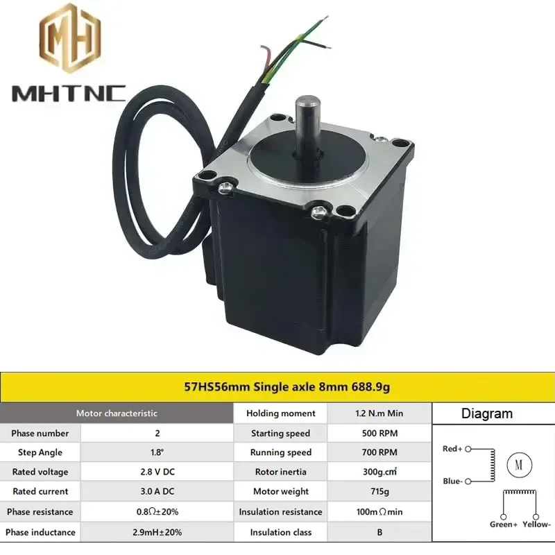 Nema 23 Schrittmotor 57HS56 56 mm 1,2 N.m 3A Doppelwelle – Bild 3