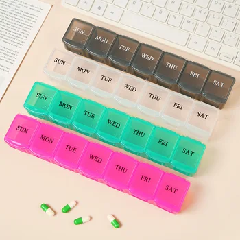 Wöchentliche tragbare Reise-Pillenetuis-Box, 7-Tage-Organizer, 7 Gitter, Pillenbehälter, Aufbewahrung