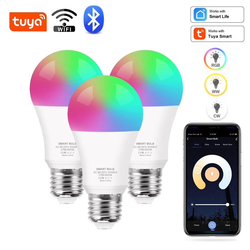 Tuya Wifi/Bluetooth Smart Birne Alexa Led Lampe E27 RGB Smart
