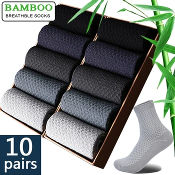 10 Paare/los männer Bambus Faser Socken Kompression Herbst Lange Schwarz Business Casual Mann Kleid Socke