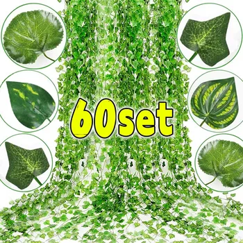 Künstliche grüne Efeublätter, Rattan-Krieffelblätter, Ranke, Hängegirlande, DIY, künstliche Blumen, Pflanzen