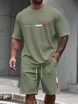 Herren-Trainingsanzug 2-teilig ​ Oansatz Kurzarm Shirt Shorts Set männer Lauf Anzug Plus Größe T shirts Mann