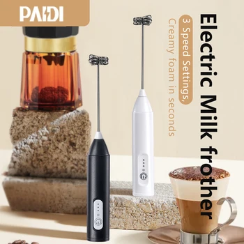 MINI Kaffeeaufschäumer USB wiederaufladbar 3 Geschwindigkeiten Schaumbereiter Kaffee Milch Mixer elektrischer