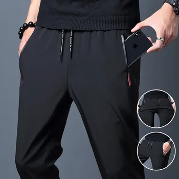 Männer Casual Hosen Stretch Slim Fit Elastische Taille Jogger Koreanische Klassische Blau Schwarz Grau