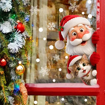 ​ Weihnachts-Fensteraufkleber, statisch haftend, aus PVC, mit Motiven von Weihnachtsmann, Katze