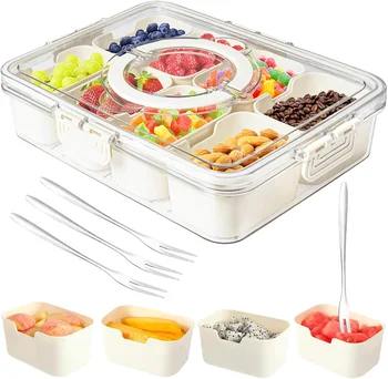 Snackle-Box-Behälter mit Deckel und Griff, tragbare Snack-Box, 8-teiliges, geteiltes Serviertablett