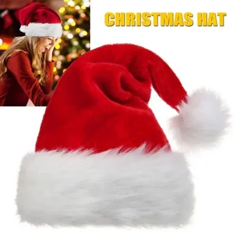 Weihnachtsmannmütze für Erwachsene und Kinder, Weihnachtsferienmütze, Unisex, Samt, Rot, klassisches Fell