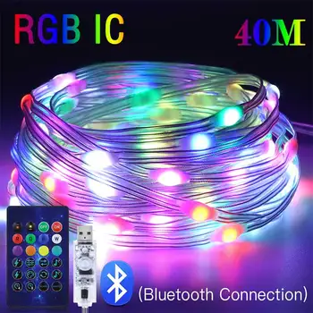 40M Led String RGB Licht Smart Outdoor Girlande Party Leder Linie IP65 Bluetooth Musik Lampe String Fairy