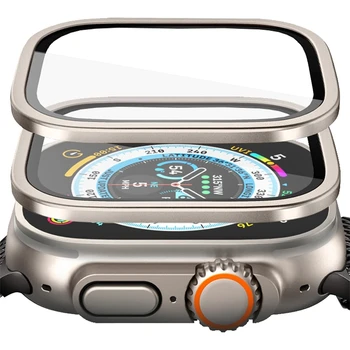 Aluminiumlegierungsgehäuse + gehärtetes Glas für Apple Watch Ultra 2 49 mm, kratzfester Displayschutz