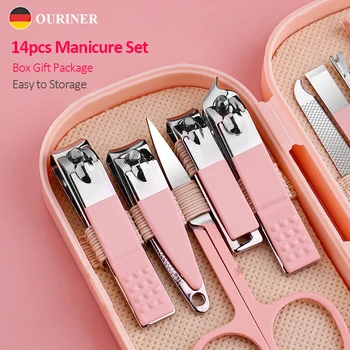 Deluxe Maniküre & Pediküre Set rosa und blau Edelstahl Nagels chere, Haars chneide maschine, Ohr (14 Stück)